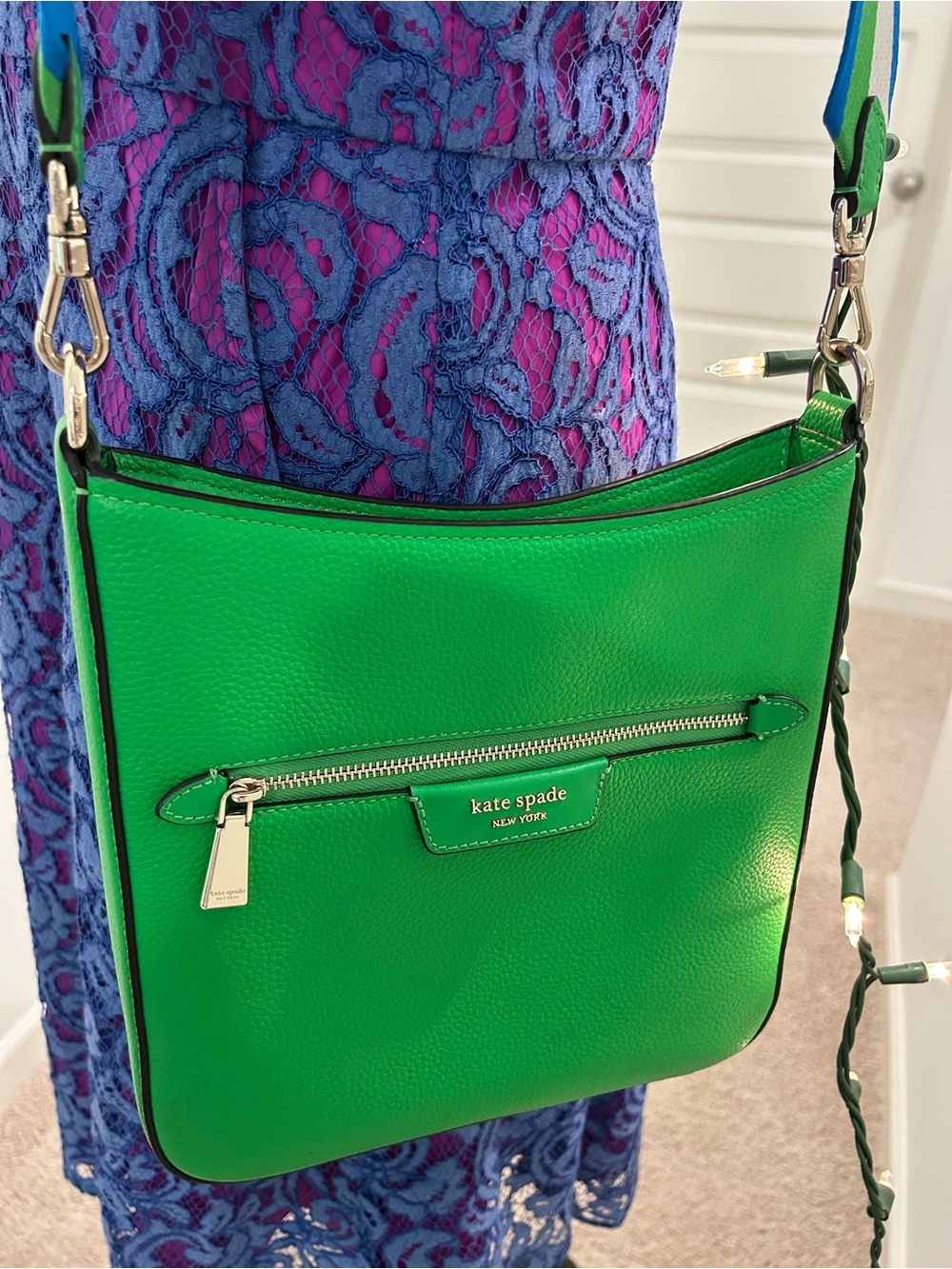 Kate Spade Green Crossbody Bag with Multicolor Strap - Picture 2 of 15